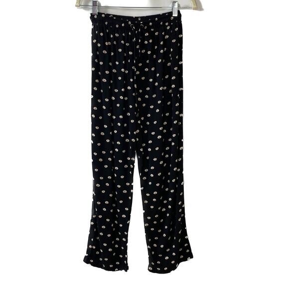 Wild Fable Women's XS Black Daisy Print Pants Elastic Waist Casual Comfy - Picture 1 of 10